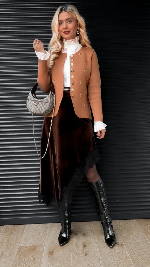 Elegancki dzianinowy sweter w gwiazdki ONE SIZE beżowy - R373