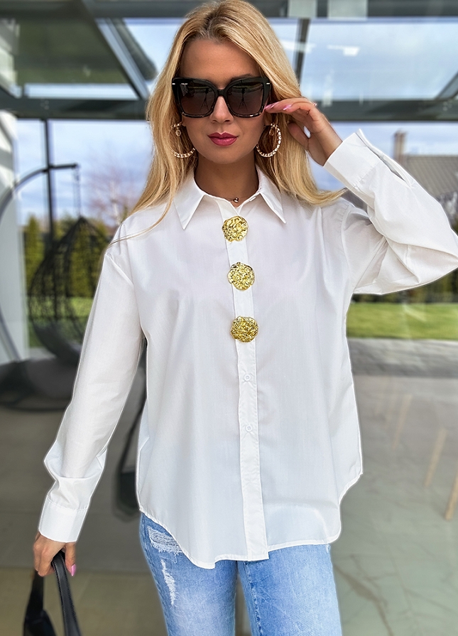 Klasyczna biała koszula ze złotymi broszkami - M675