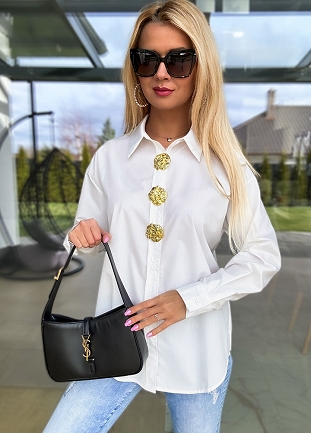 Klasyczna biała koszula ze złotymi broszkami - M675