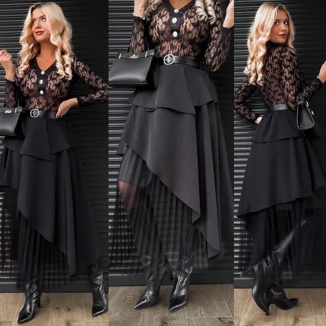 Asymetryczna elegancka spódnica zdobiona tiulem ONE SIZE - R302