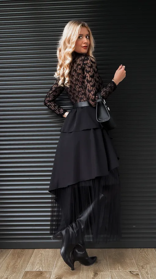 Asymetryczna elegancka spódnica zdobiona tiulem ONE SIZE - R302