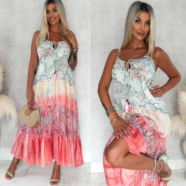 Letnia MAXI sukienka w kolorze ombre 100% bawełna - S197