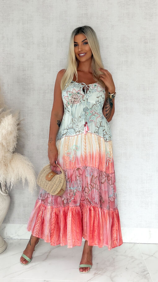 Letnia MAXI sukienka w kolorze ombre 100% bawełna - S197