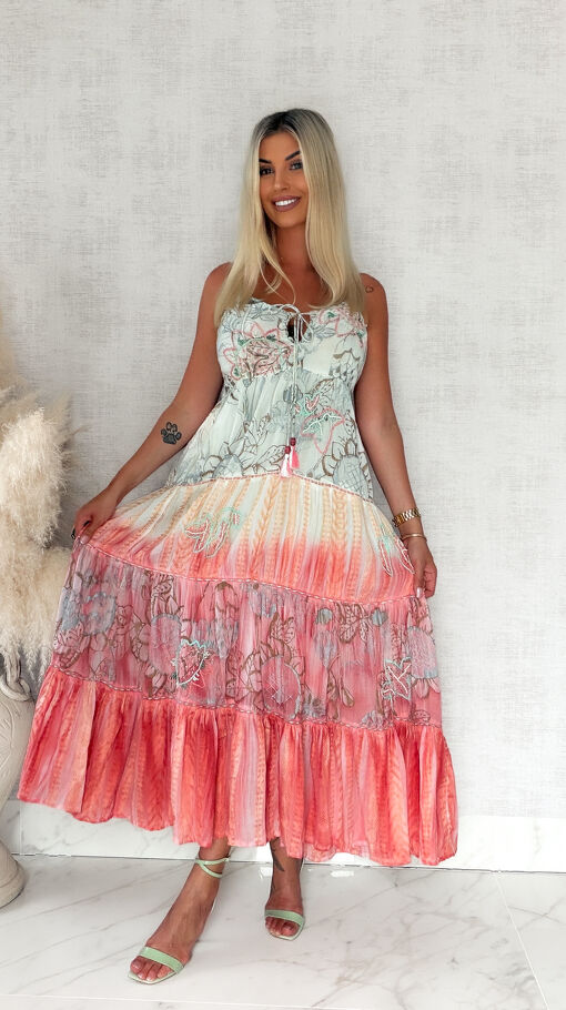Letnia MAXI sukienka w kolorze ombre 100% bawełna - S197