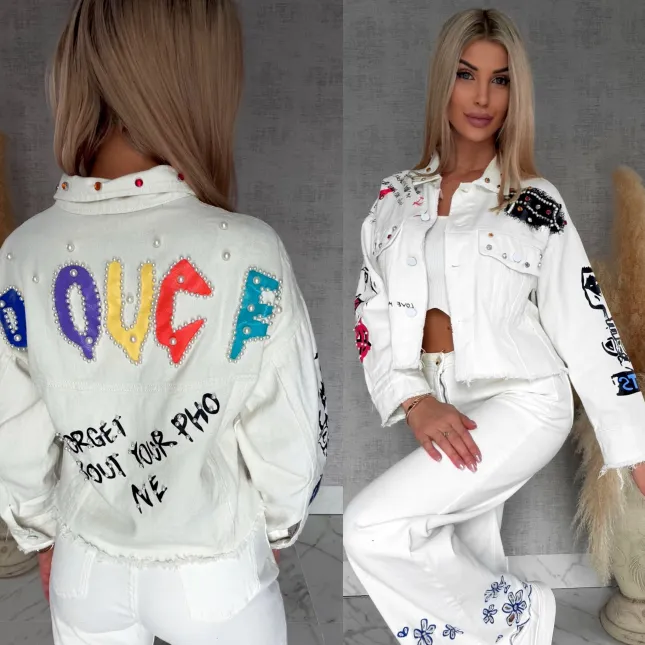 Stylowa katana jeansowa modnie zdobiona WHITE JEANS - R763