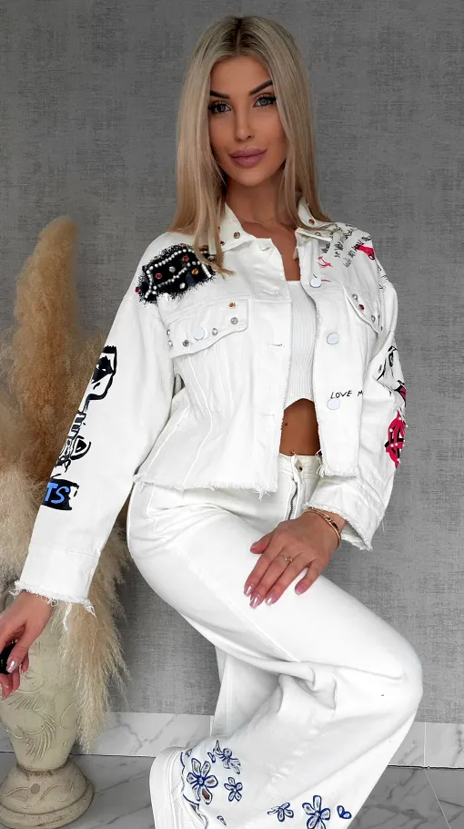 Stylowa katana jeansowa modnie zdobiona WHITE JEANS - R763