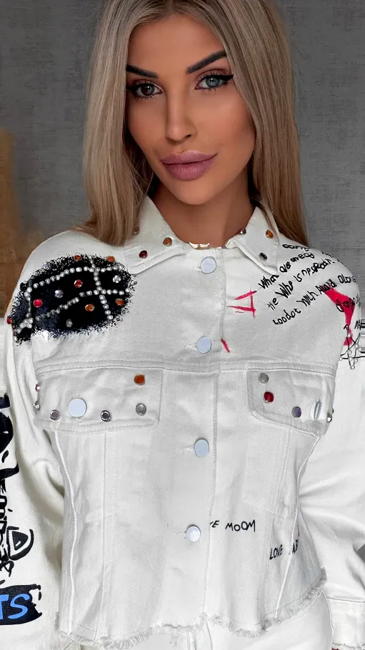 Stylowa katana jeansowa modnie zdobiona WHITE JEANS - R763