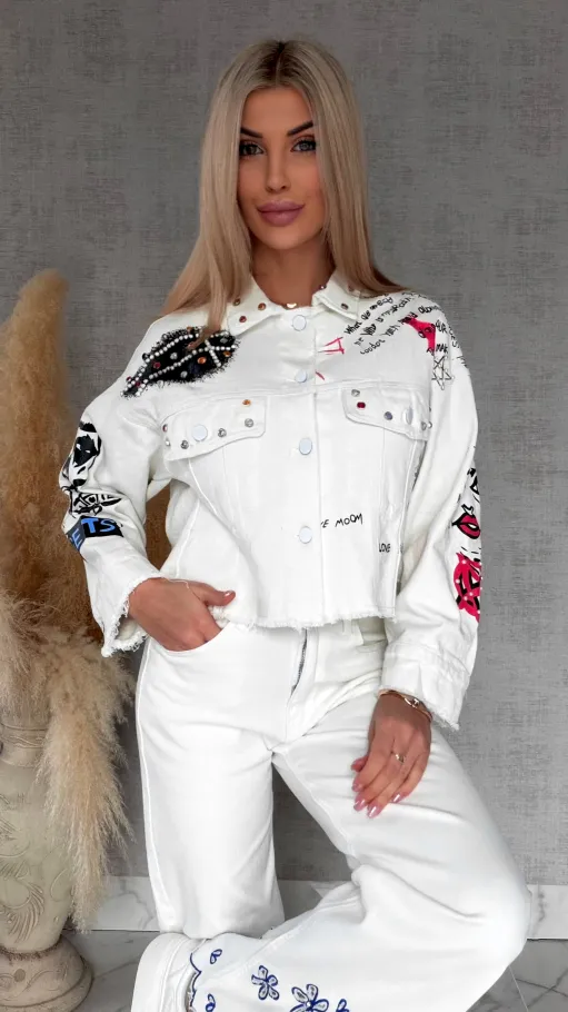 Stylowa katana jeansowa modnie zdobiona WHITE JEANS - R763