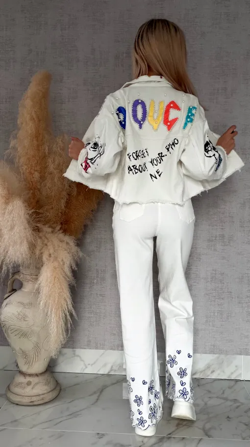 Stylowa katana jeansowa modnie zdobiona WHITE JEANS - R763