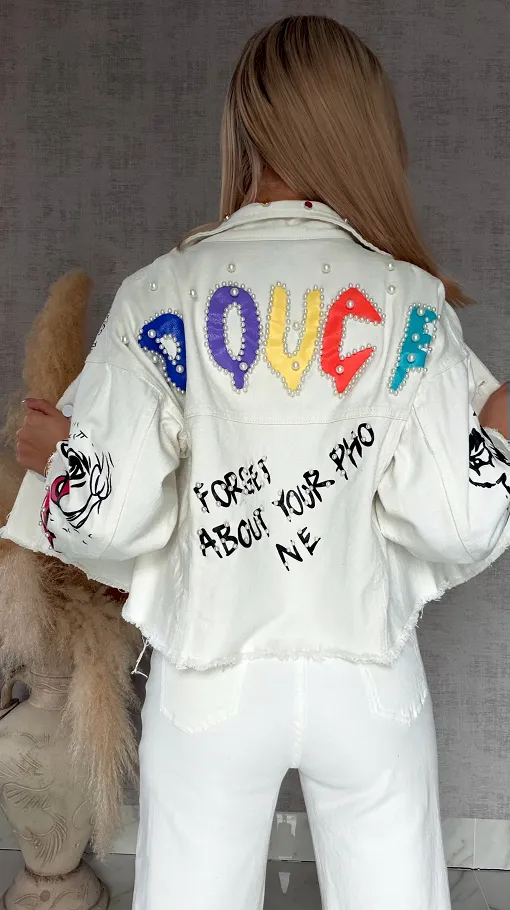 Stylowa katana jeansowa modnie zdobiona WHITE JEANS - R763