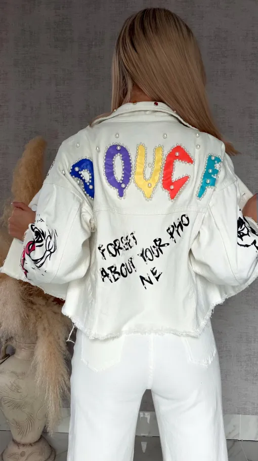 Stylowa katana jeansowa modnie zdobiona WHITE JEANS - R763