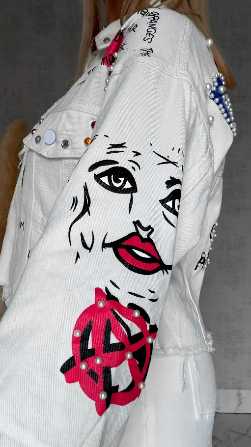 Stylowa katana jeansowa modnie zdobiona WHITE JEANS - R763