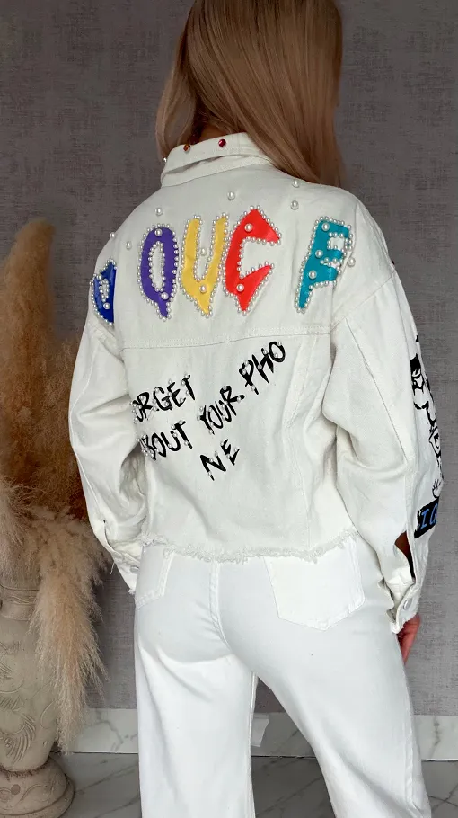 Stylowa katana jeansowa modnie zdobiona WHITE JEANS - R763