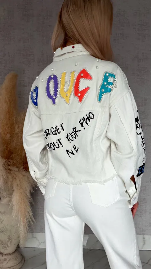 Stylowa katana jeansowa modnie zdobiona WHITE JEANS - R763