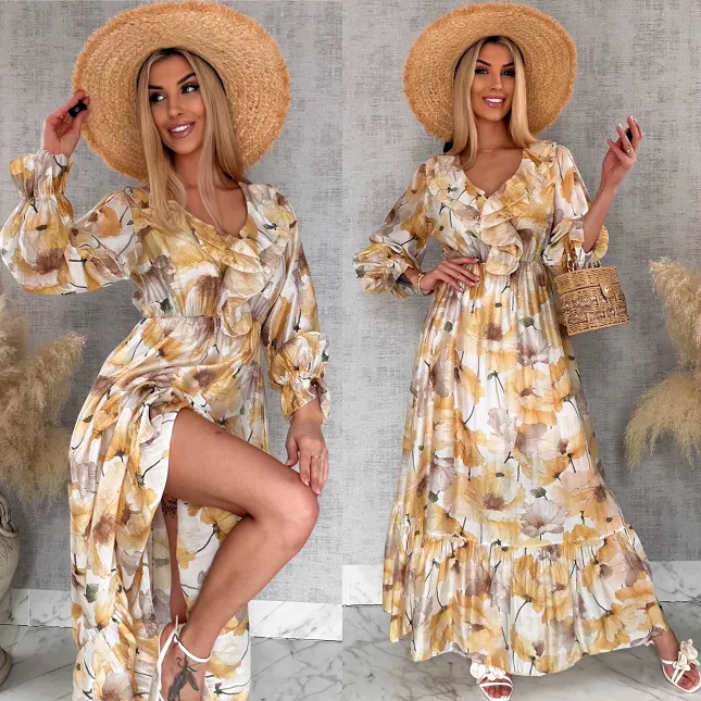 Wyjątkowa długa sukienka w kwiaty ONE SIZE - R878