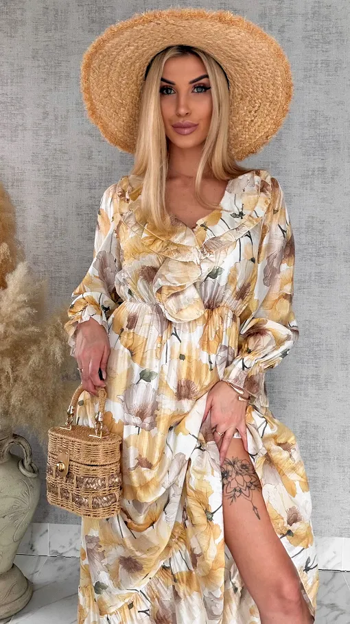 Wyjątkowa długa sukienka w kwiaty ONE SIZE - R878