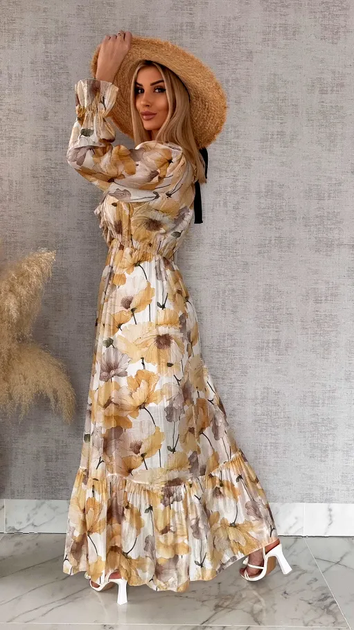 Wyjątkowa długa sukienka w kwiaty ONE SIZE - R878