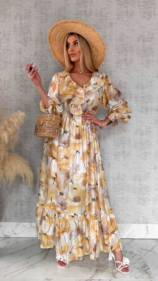 Wyjątkowa długa sukienka w kwiaty ONE SIZE - R878