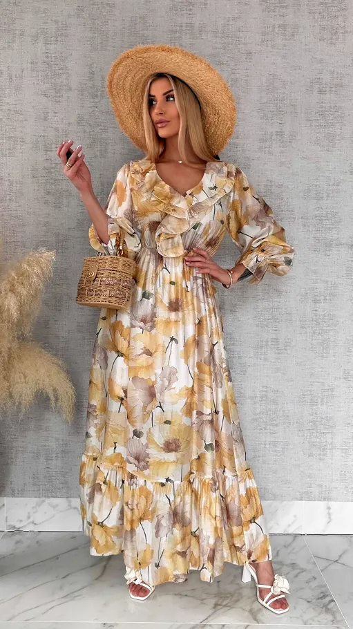 Wyjątkowa długa sukienka w kwiaty ONE SIZE - R878