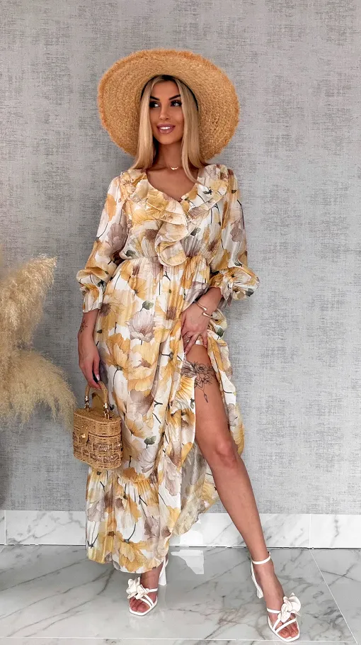 Wyjątkowa długa sukienka w kwiaty ONE SIZE - R878