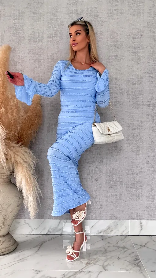 Wiosenny elastyczny komplet bluzka + midi spódnica ONE SIZE blue - R671C