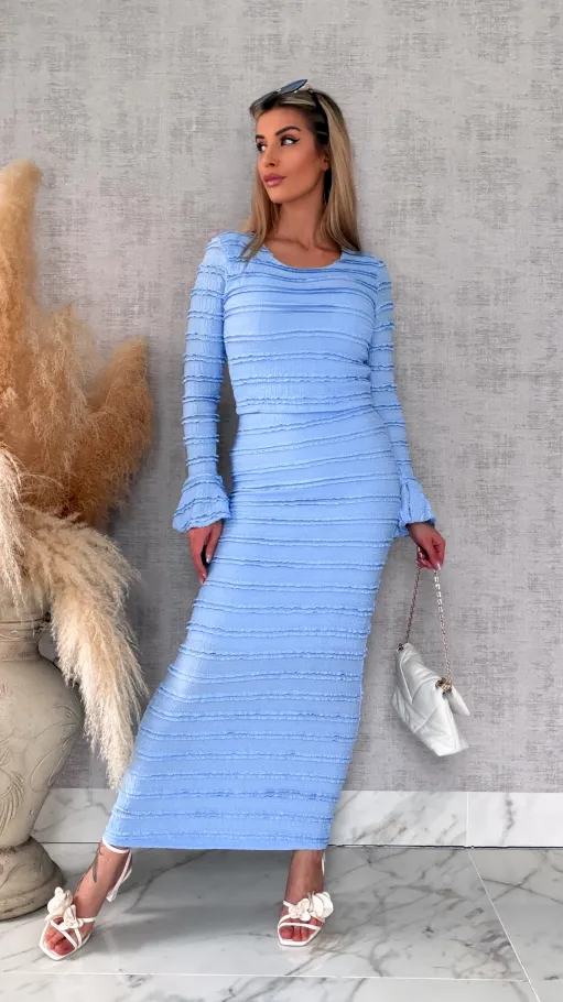 Wiosenny elastyczny komplet bluzka + midi spódnica ONE SIZE blue - R671C