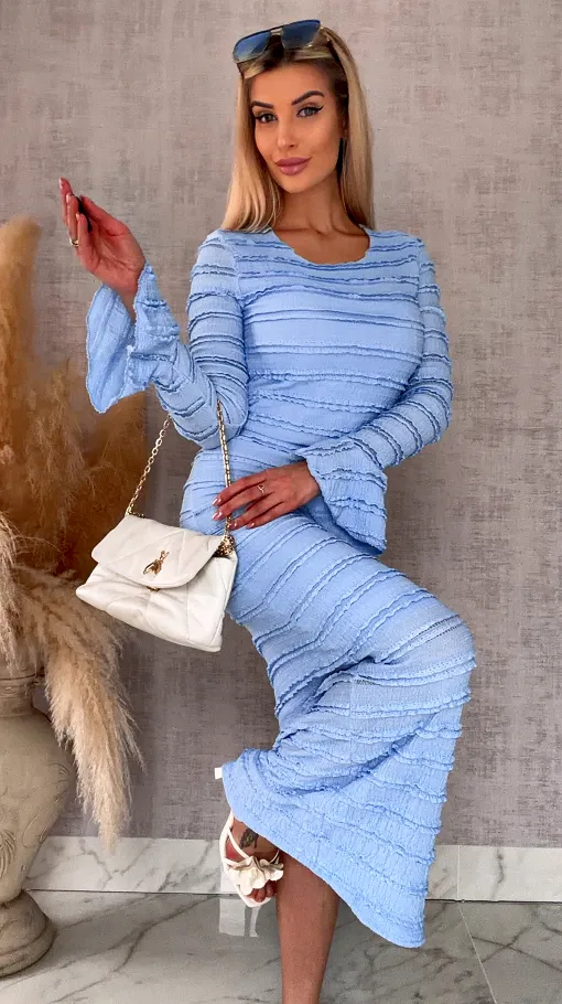 Wiosenny elastyczny komplet bluzka + midi spódnica ONE SIZE blue - R671C