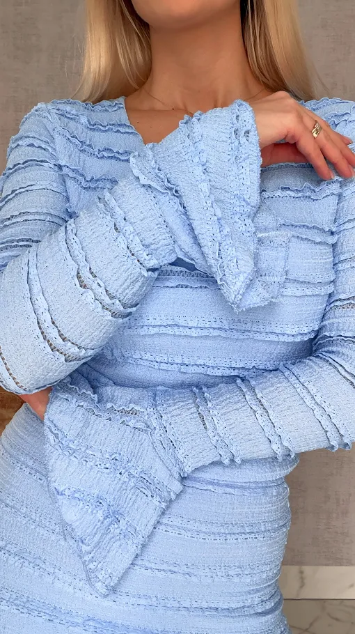 Wiosenny elastyczny komplet bluzka + midi spódnica ONE SIZE blue - R671C