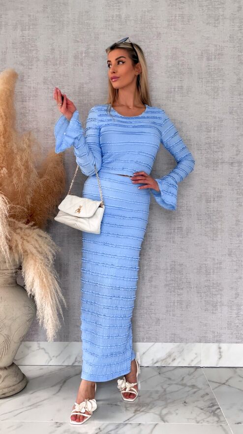 Wiosenny elastyczny komplet bluzka + midi spódnica ONE SIZE blue - R671C