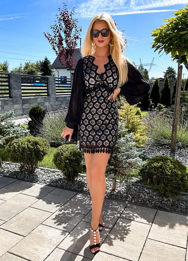 Idealna elegancka sukienka w kolorze czarno beżowym - L955C