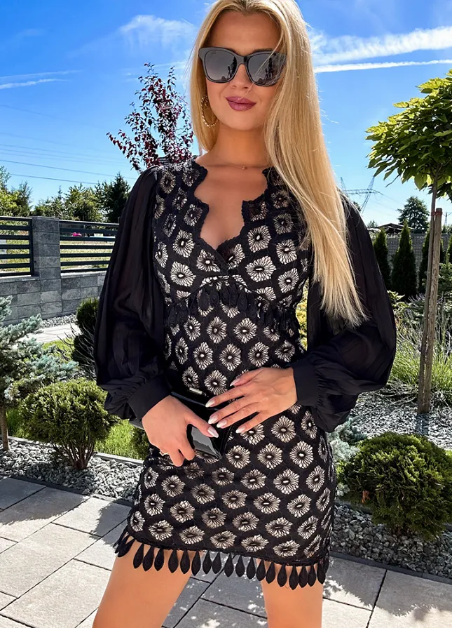 Idealna elegancka sukienka w kolorze czarno beżowym - L955C