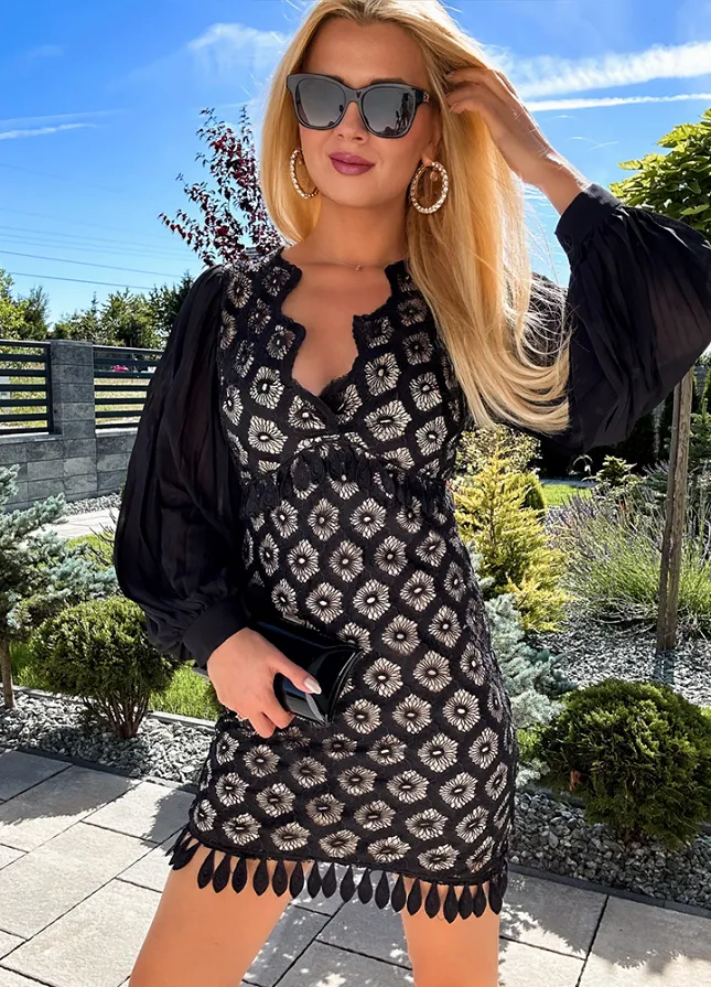 Idealna elegancka sukienka w kolorze czarno beżowym - L955C