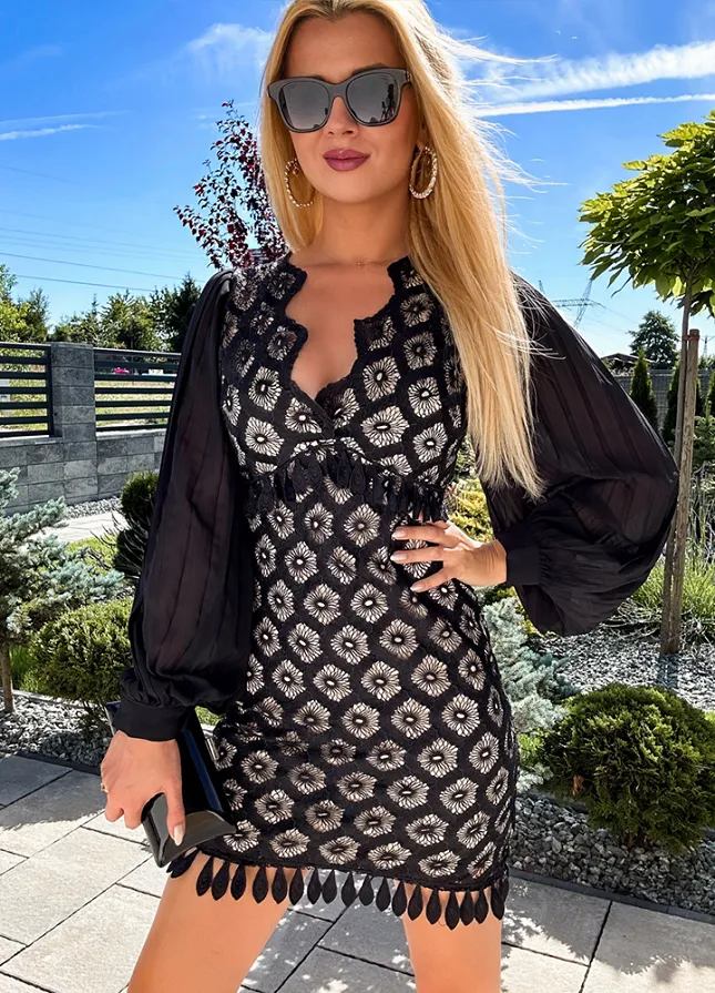 Idealna elegancka sukienka w kolorze czarno beżowym - L955C