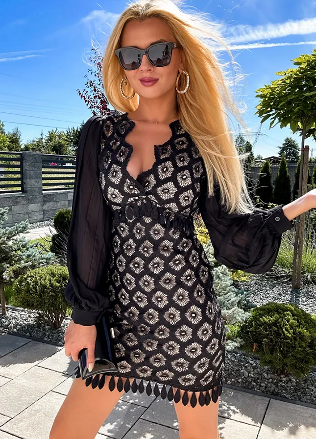 Idealna elegancka sukienka w kolorze czarno beżowym - L955C