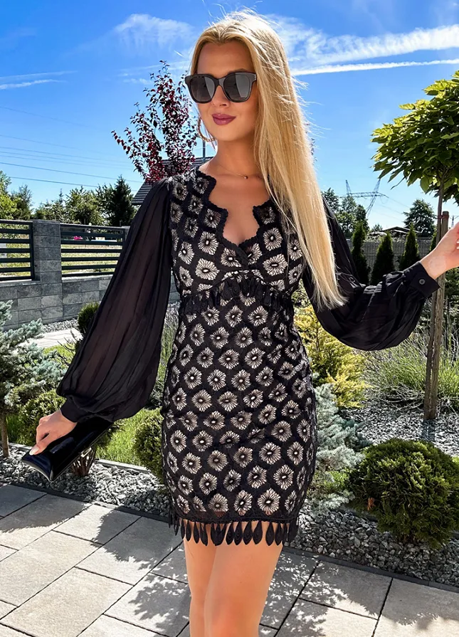 Idealna elegancka sukienka w kolorze czarno beżowym - L955C