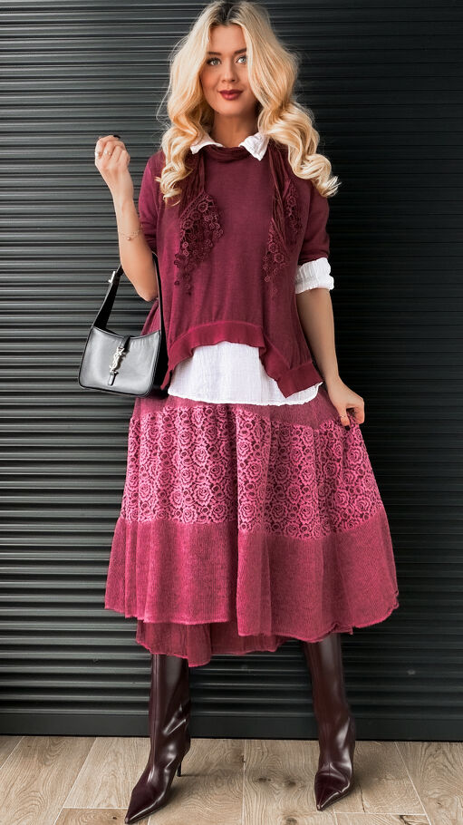 Zestaw 3 w 1 bluzka + koszula + szalik ONE SIZE bordo - N879