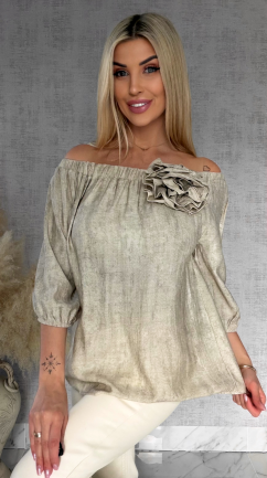 Bluzka hiszpanka z kwiatem melanżowy beż ONE SIZE wiskoza - R849A