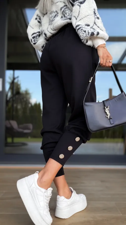 Wygodne dzianinowe spodnie z paskiem ONE SIZE czarne - R127