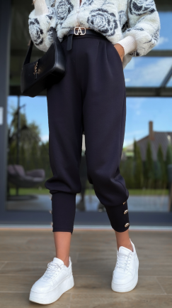 Wygodne dzianinowe spodnie z paskiem ONE SIZE czarne - R127