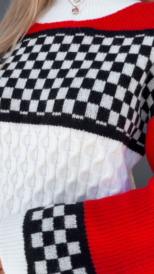 Fantastyczny sweter z półgolfem w szachownicę ONE SIZE - S355