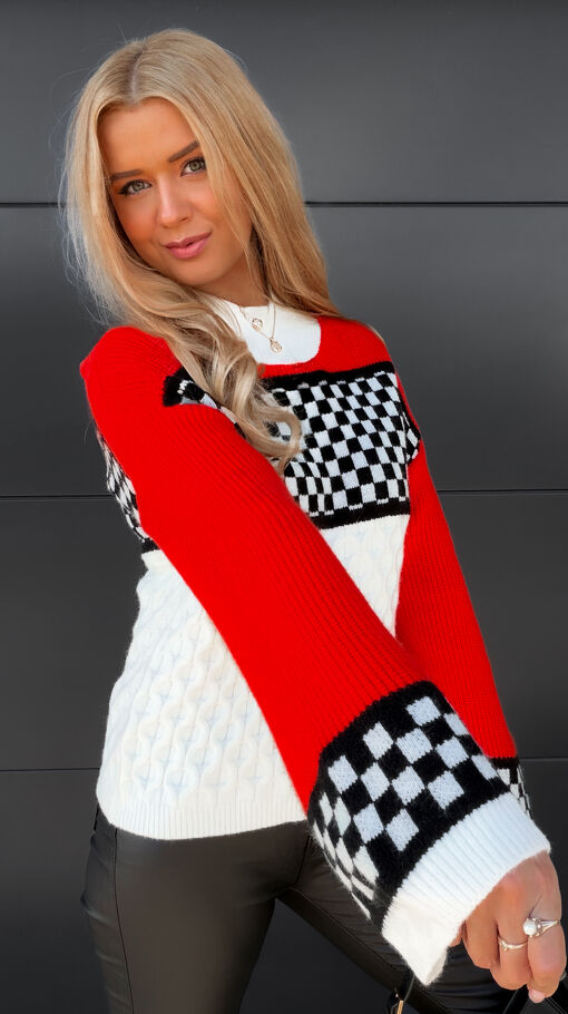 Fantastyczny sweter z półgolfem w szachownicę ONE SIZE - S355