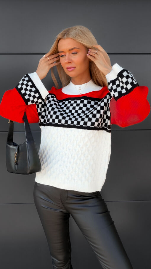 Fantastyczny sweter z półgolfem w szachownicę ONE SIZE - S355