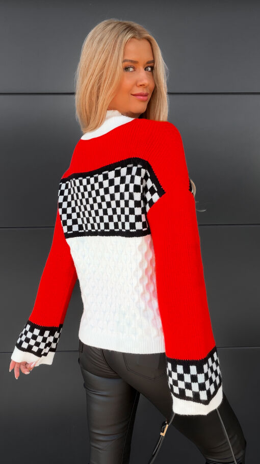 Fantastyczny sweter z półgolfem w szachownicę ONE SIZE - S355