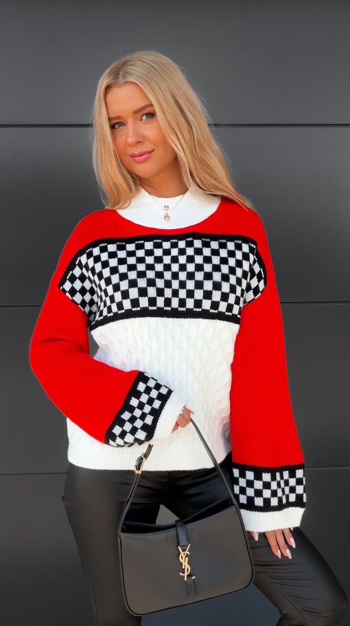 Fantastyczny sweter z półgolfem w szachownicę ONE SIZE - S355