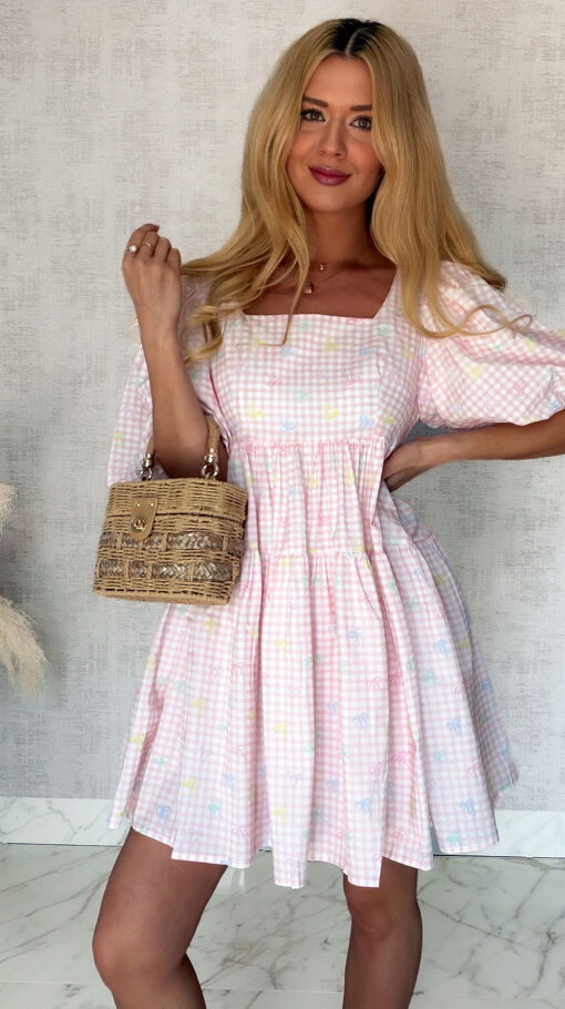 Cudowna sukienka baby doll w różową kratkę vichy ONE SIZE - S044A