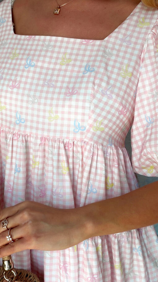 Cudowna sukienka baby doll w różową kratkę vichy ONE SIZE - S044A