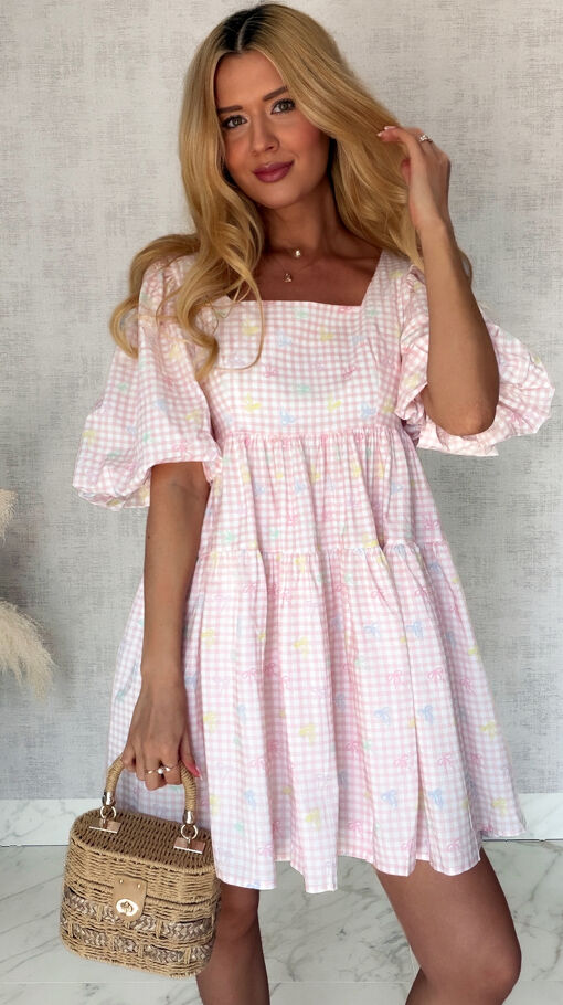 Cudowna sukienka baby doll w różową kratkę vichy ONE SIZE - S044A