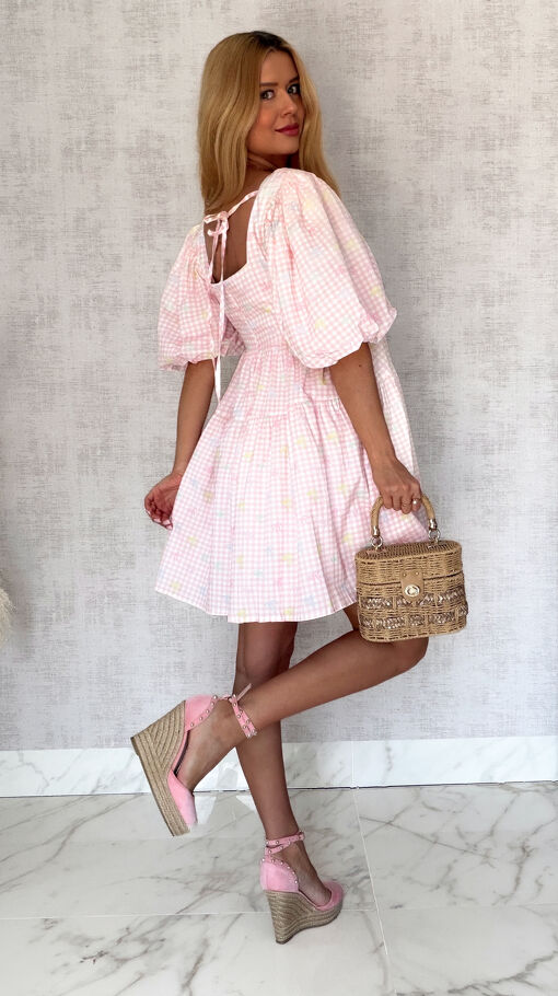 Cudowna sukienka baby doll w różową kratkę vichy ONE SIZE - S044A