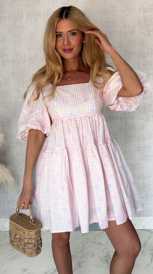 Cudowna sukienka baby doll w różową kratkę vichy ONE SIZE - S044A
