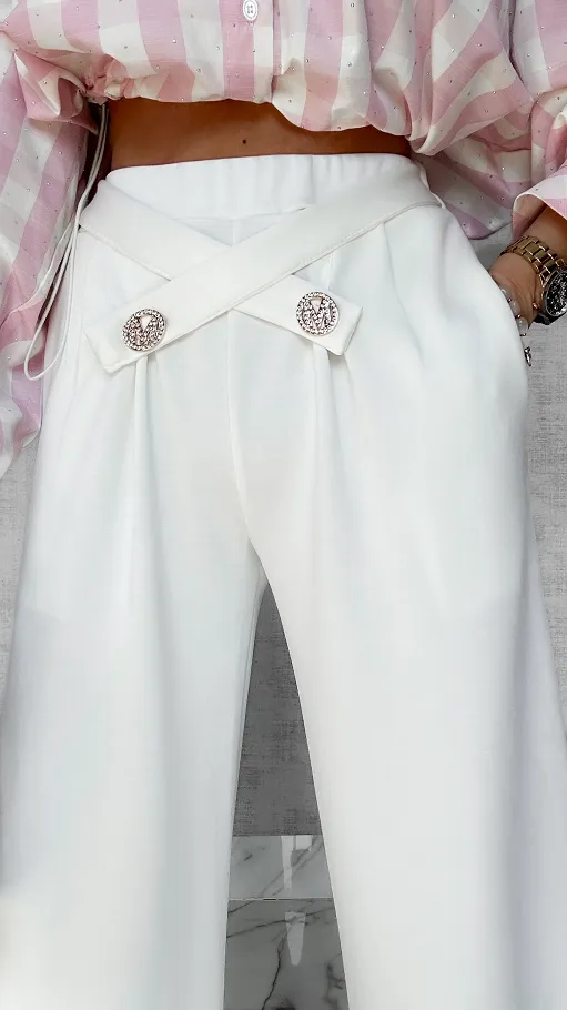 Wygodne białe spodnie z prostymi nogawkami ONE SIZE - P221C